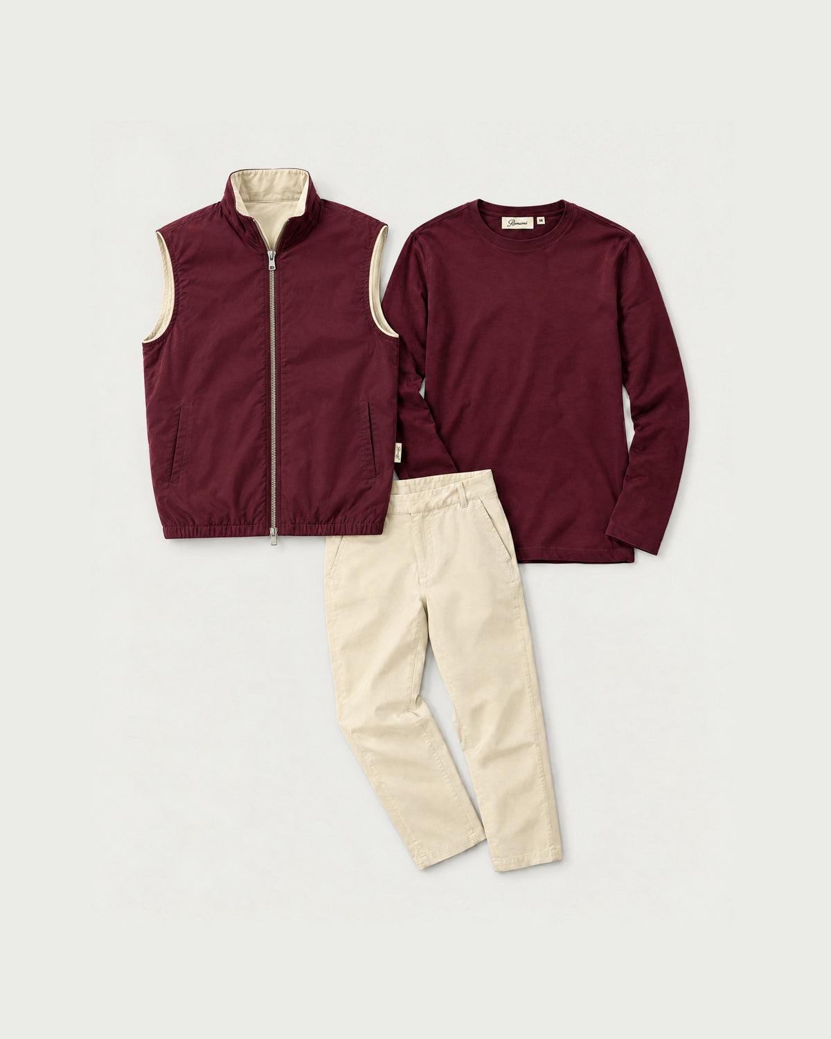 Romimi Reverso Set in Cream / Burgundy, reversible side
