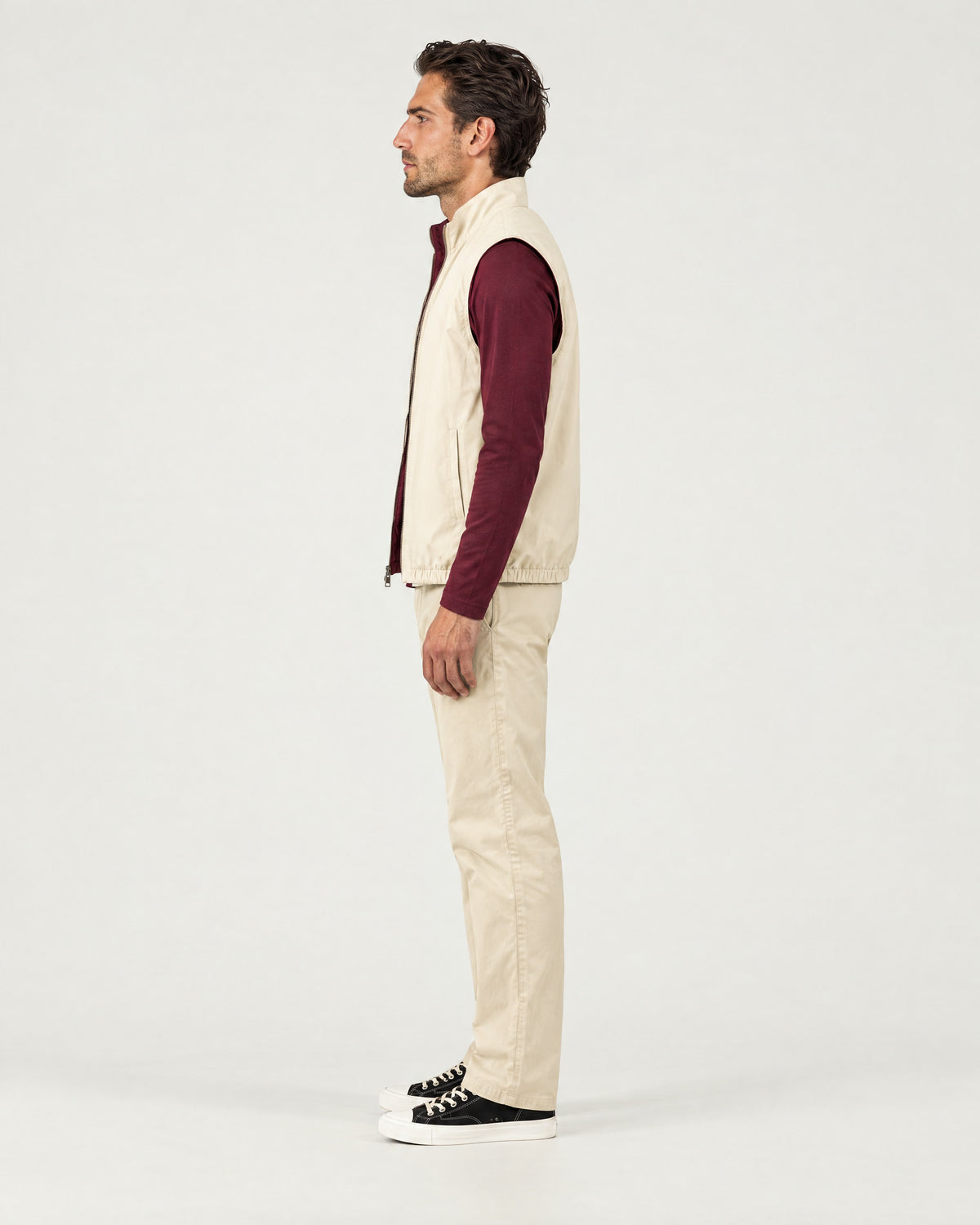 Romimi Reverso Set in Cream / Burgundy, side view, worn