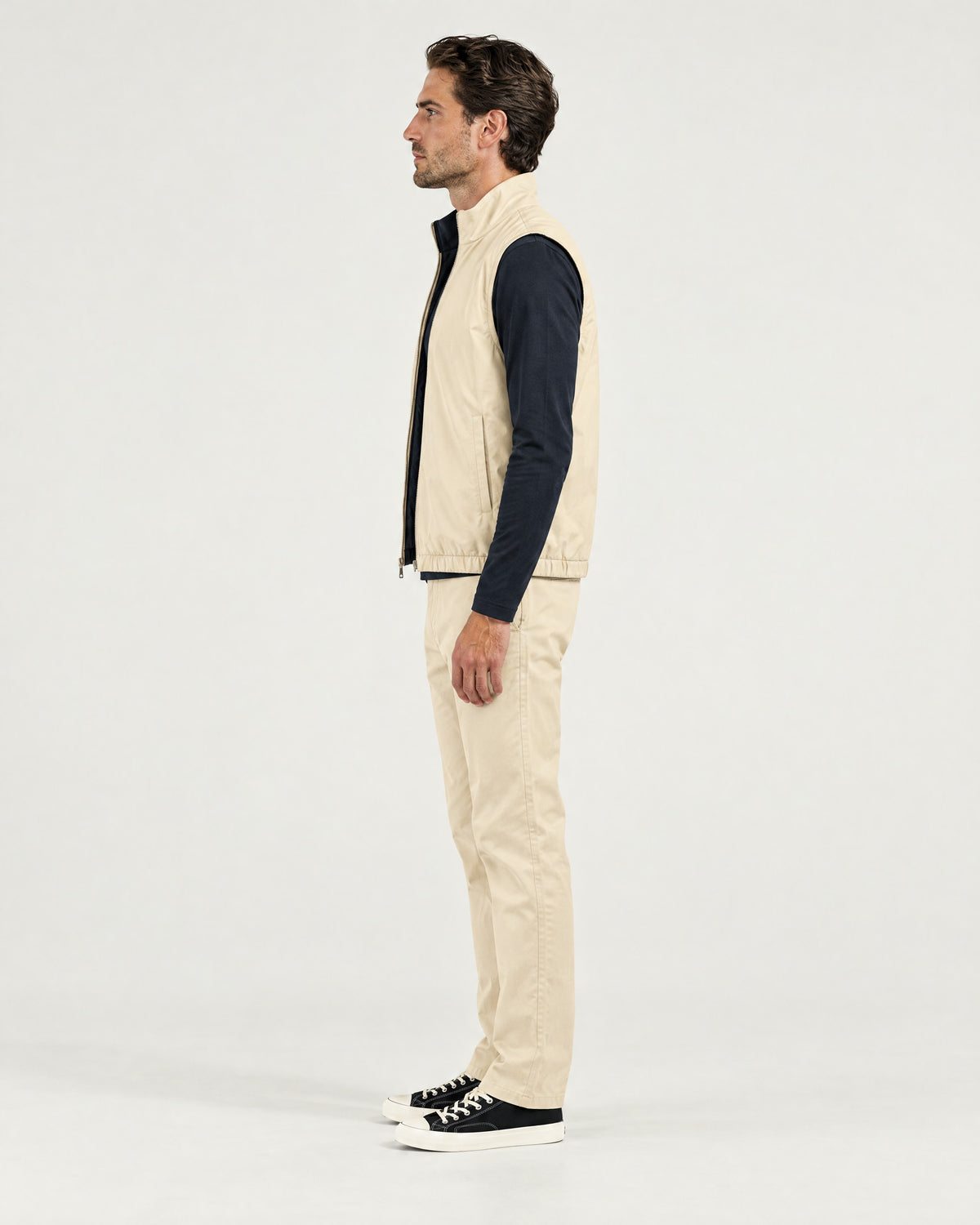 Romimi Reverso Set in Cream / Navy, side view, worn