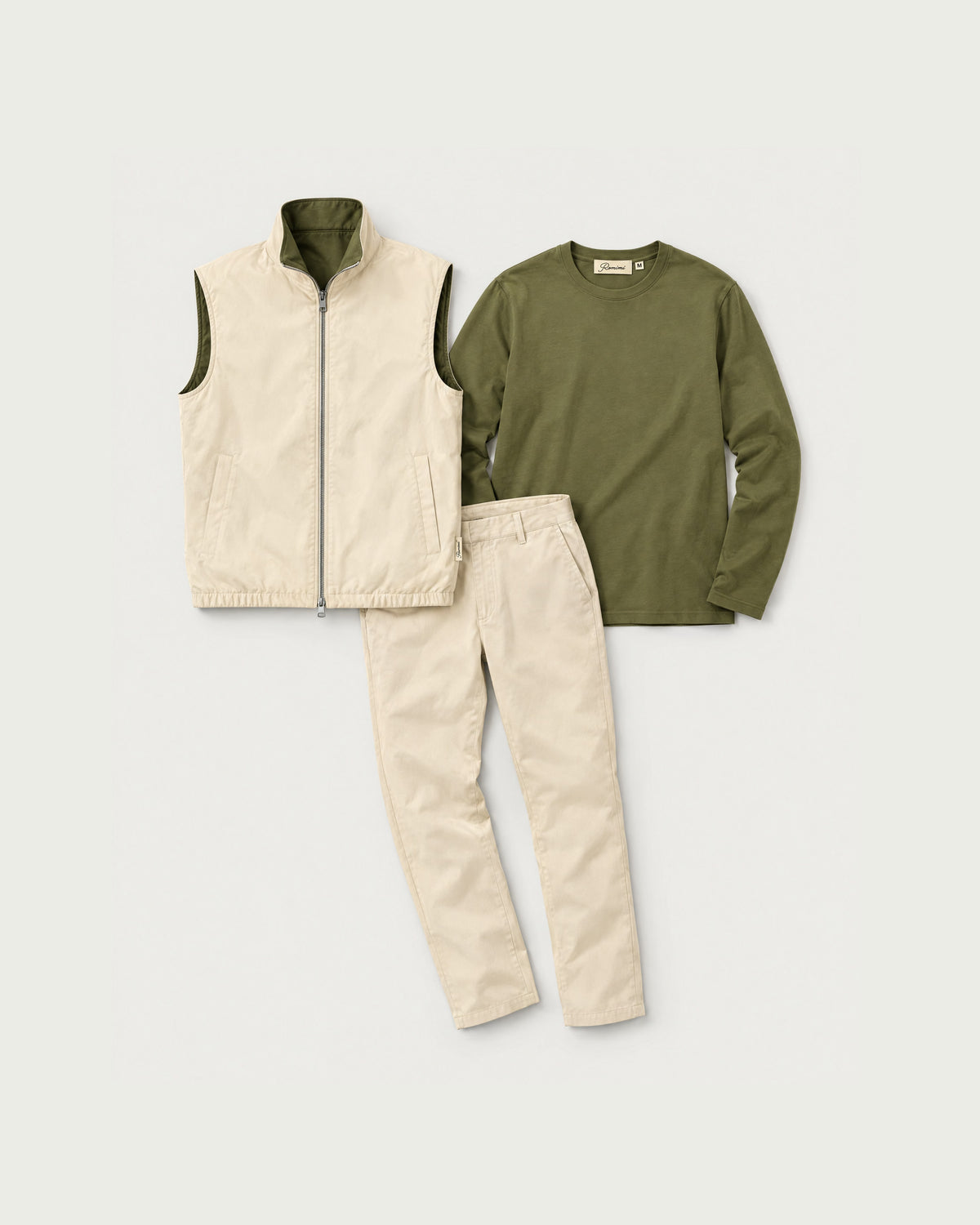 Romimi Reverso Set in Cream / Olive, front view