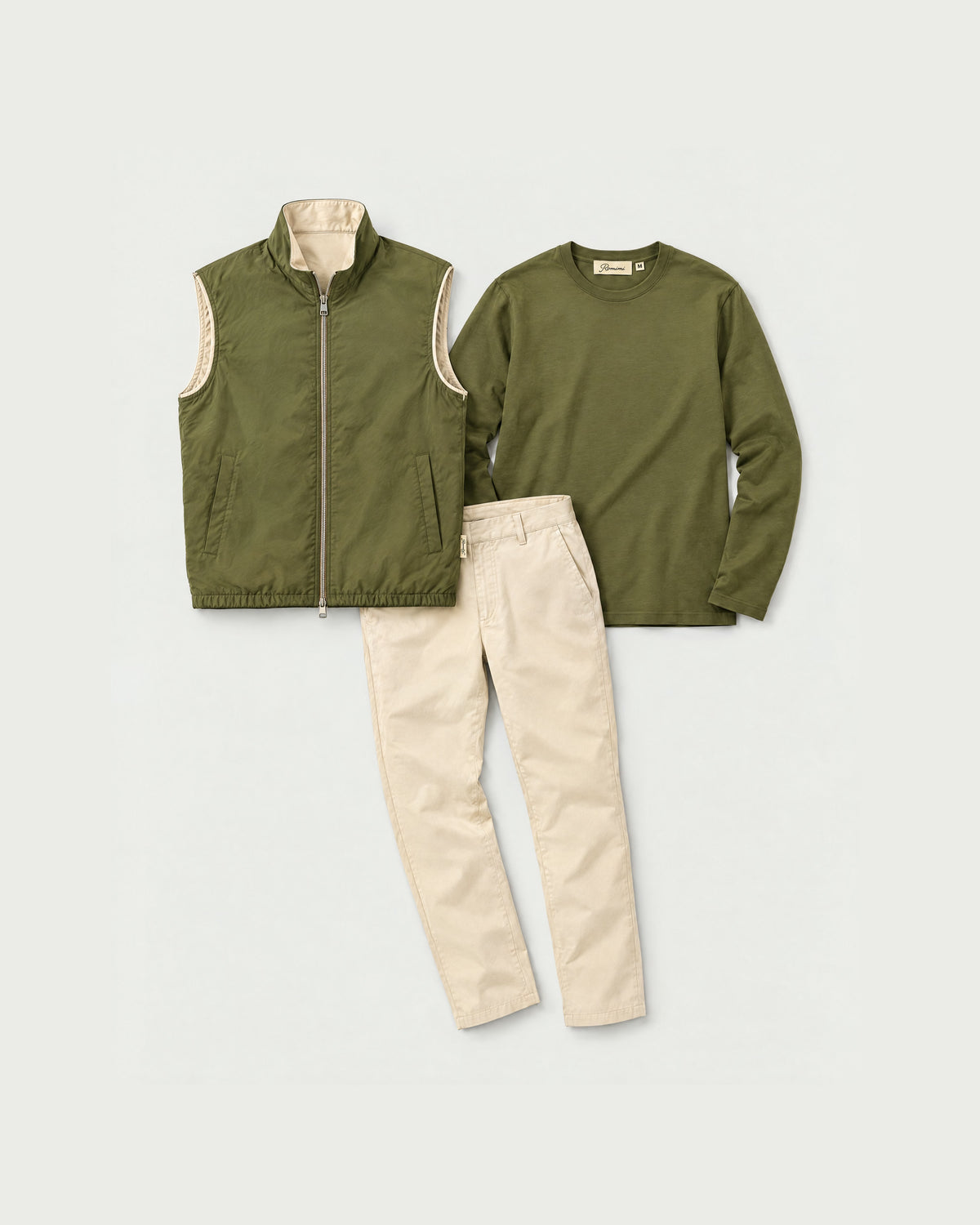 Romimi Reverso Set in Cream / Olive, reversible side