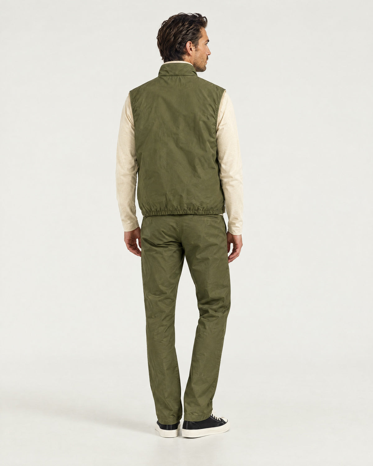 Romimi Reverso Set in Olive / Cream, back view, worn