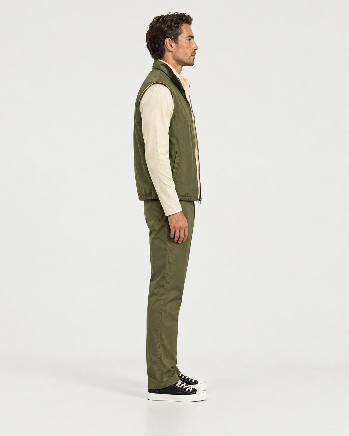 Romimi Reverso Set in Olive / Cream, side view, worn