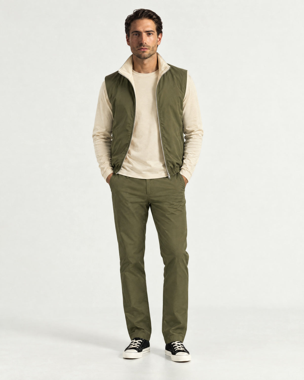 Romimi Reverso Set in Olive / Cream, worn