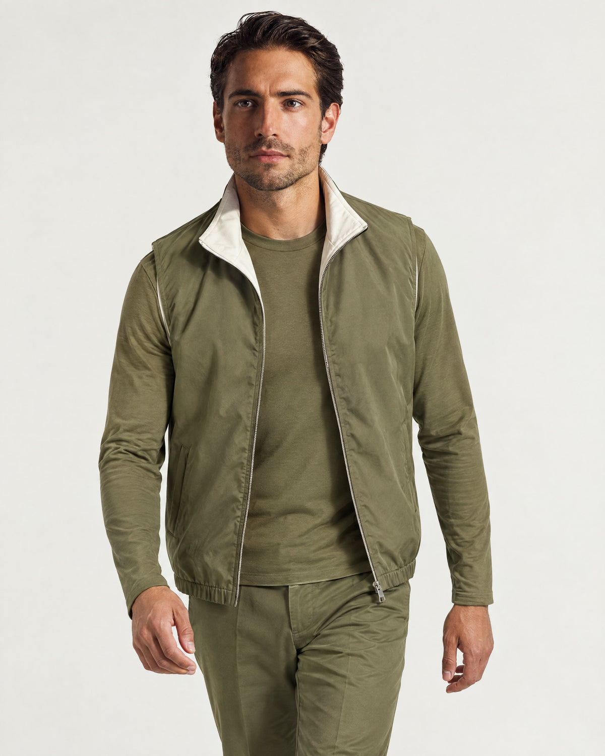 Romimi Reverso Set in Olive, full length, worn