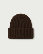 Romimi kids' rib-knit beanie in chocolate, back view
