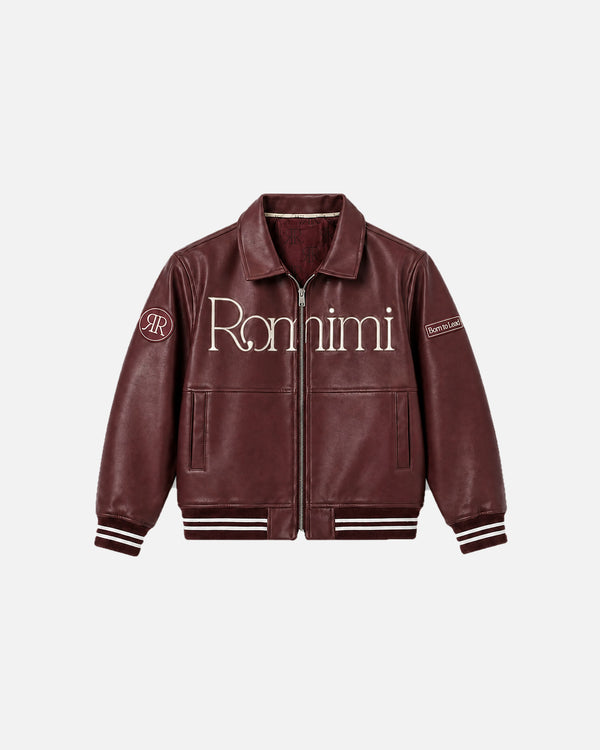 Romimi Signature Classic Bomber Jacket in burgundy, kids product shot, front view