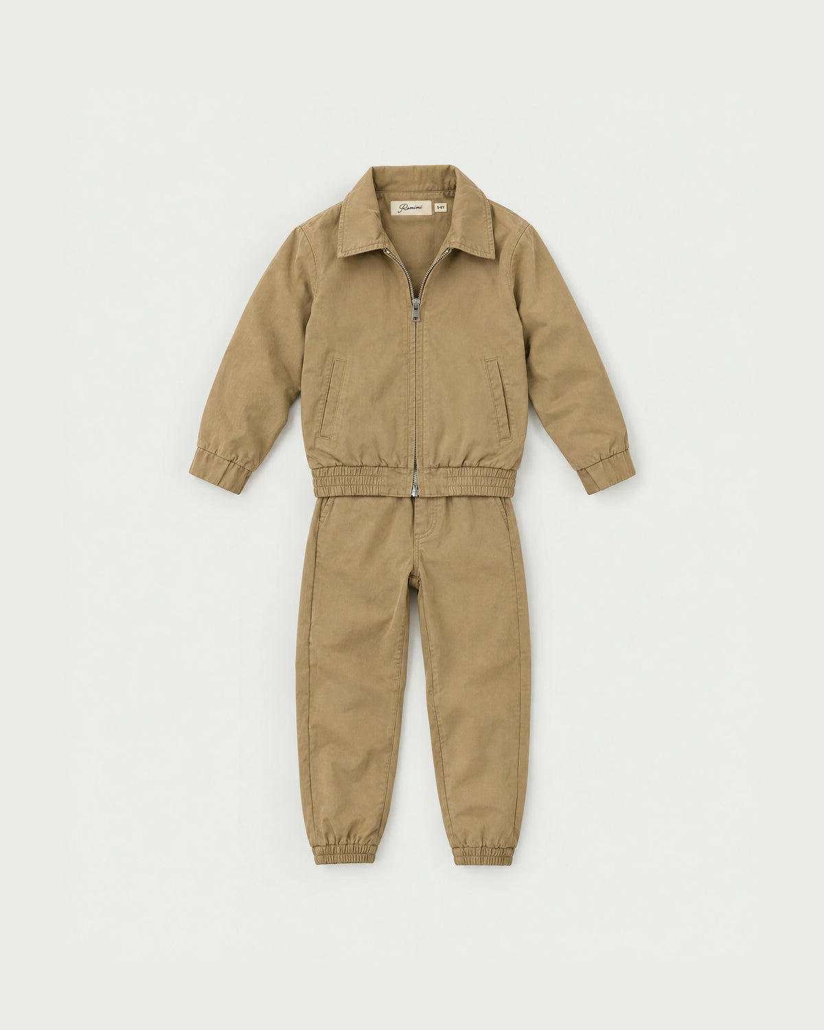 Romimi Slim Tech Suit for kids in Tan, front view