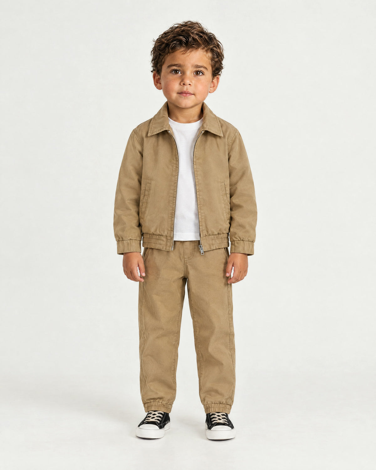 Romimi Slim Tech Suit for kids in Tan, worn