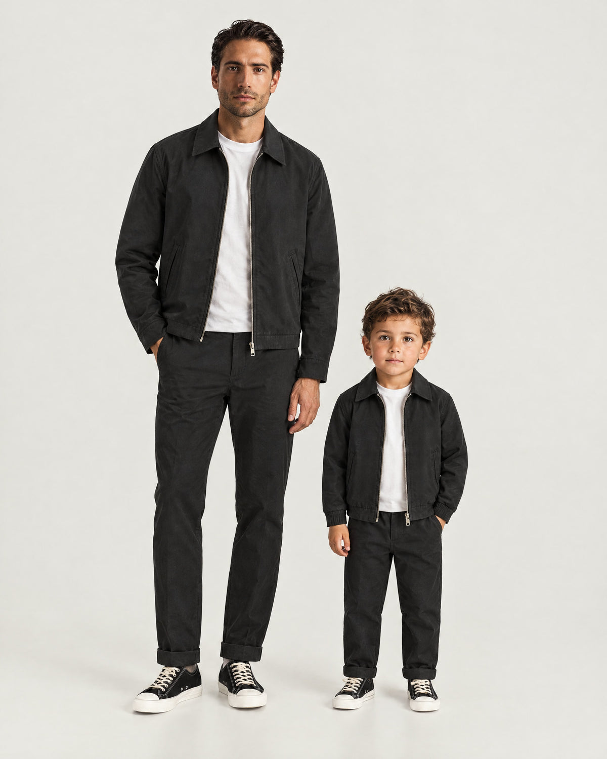 Romimi Slim Tech Suit for kids in Black, father and son