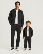 Romimi Slim Tech Suit in Black, father and son