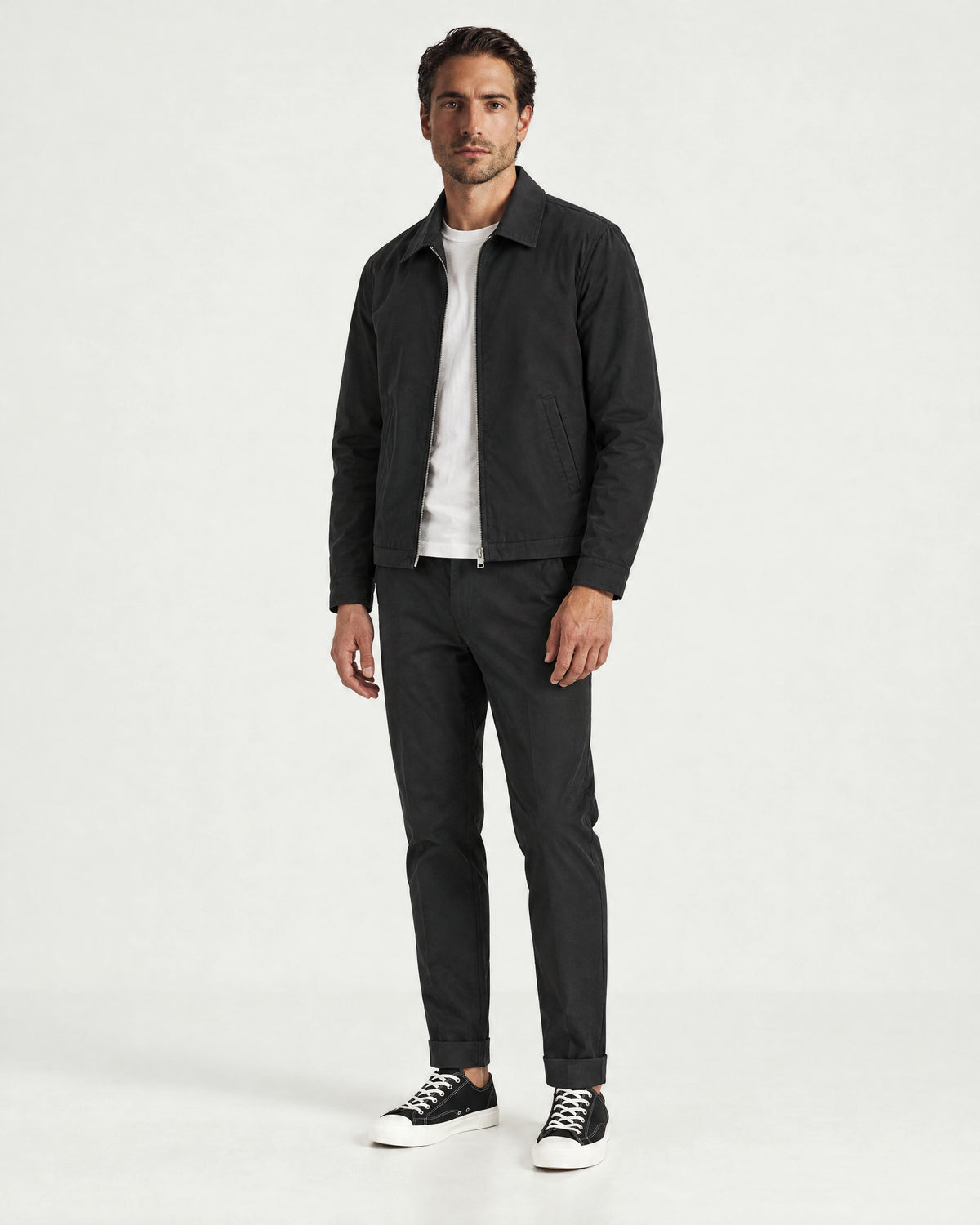 Romimi Slim Tech Suit in Black, worn