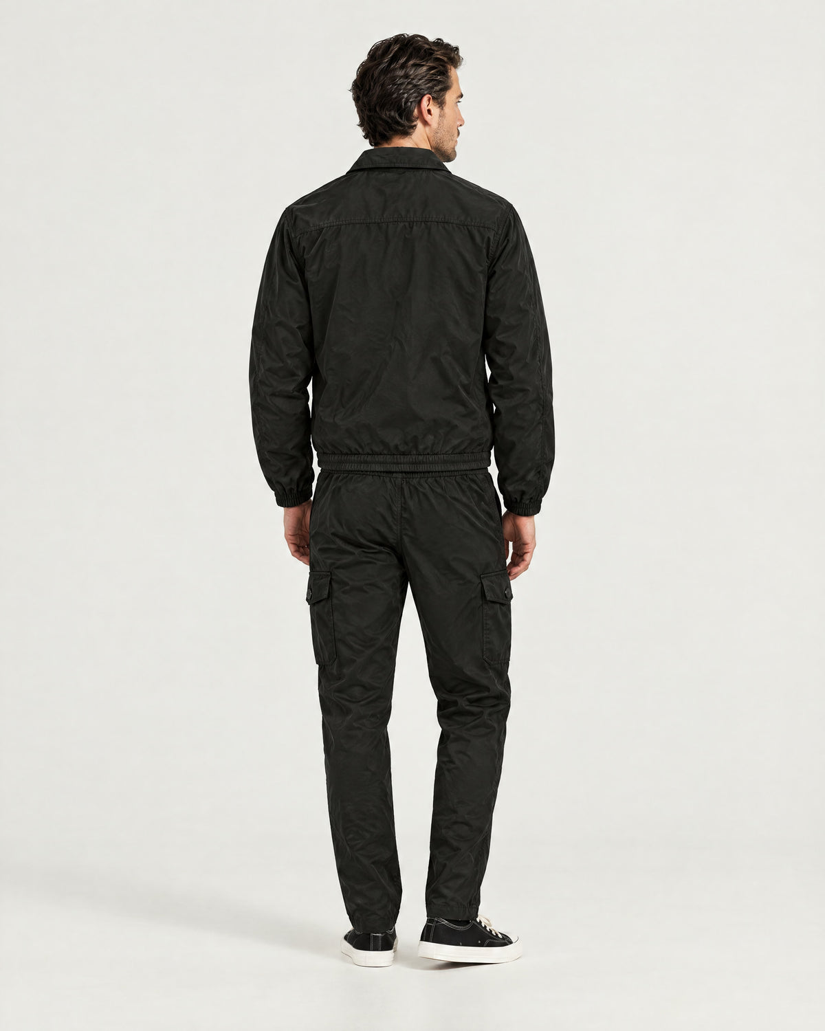 Romimi Tech Cargo Set in Black, back view, worn