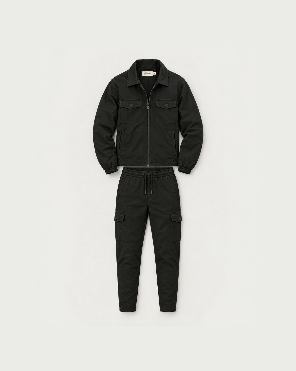 Romimi Tech Cargo Set in Black, front view