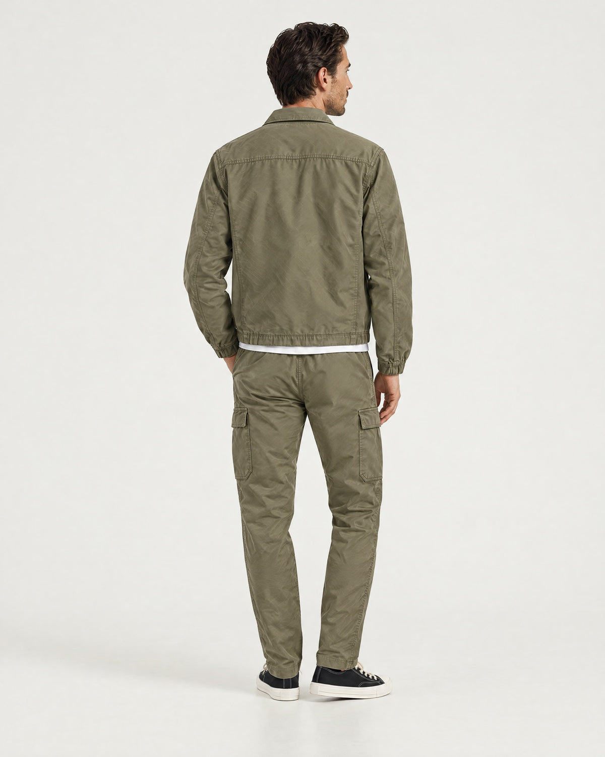 Romimi Tech Cargo Set in Khaki, back view, worn