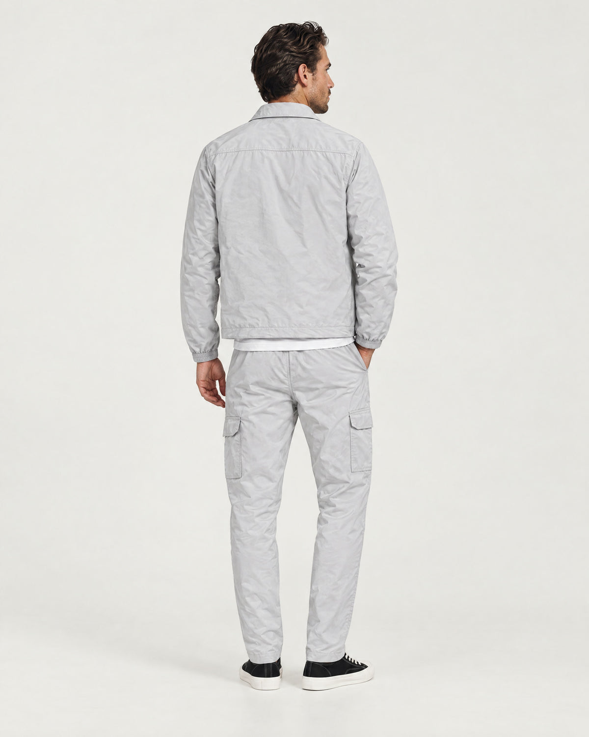 Romimi Tech Cargo Set in Off-White, back view, worn