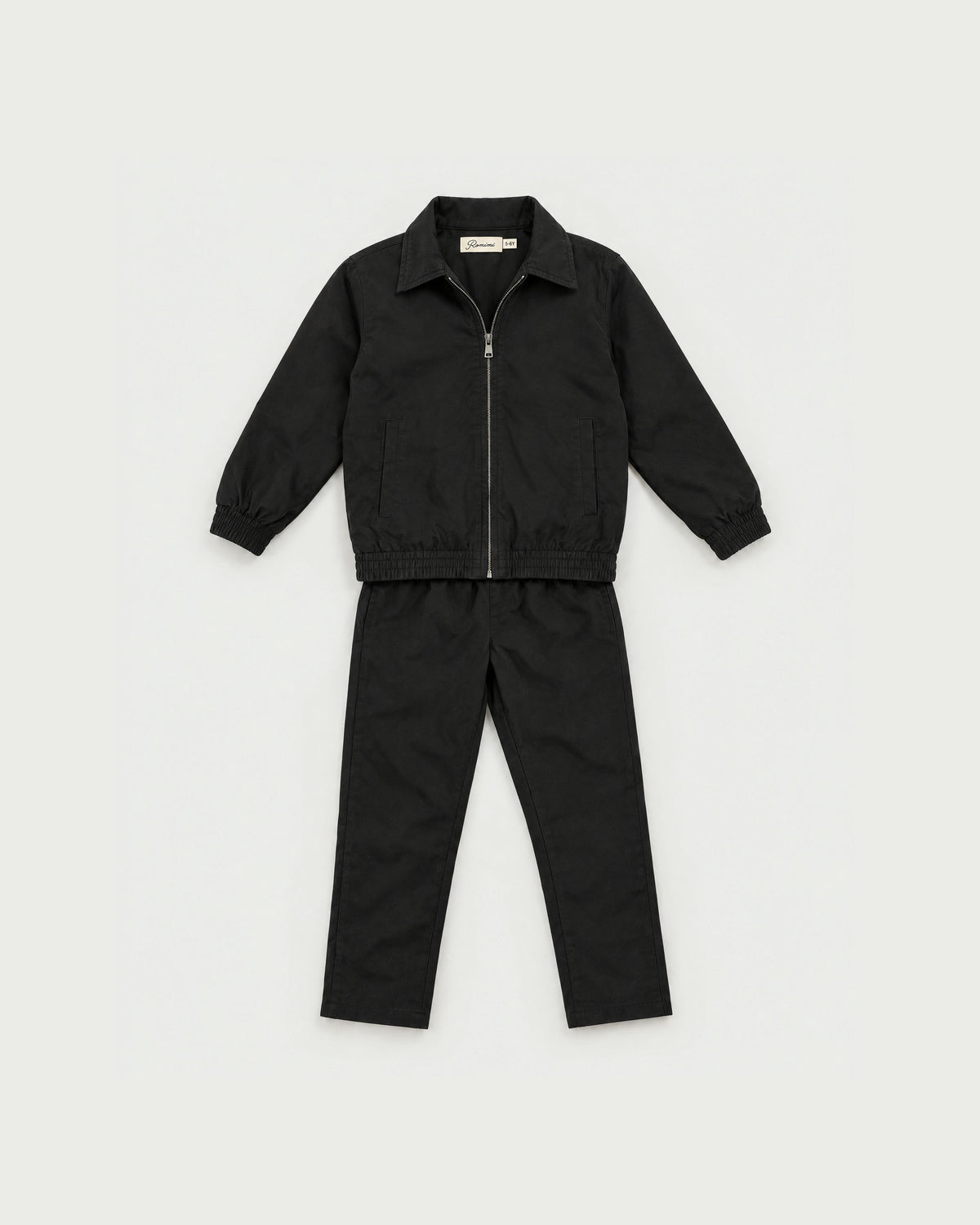 Romimi Tech Tracksuit for kids in Black, front view