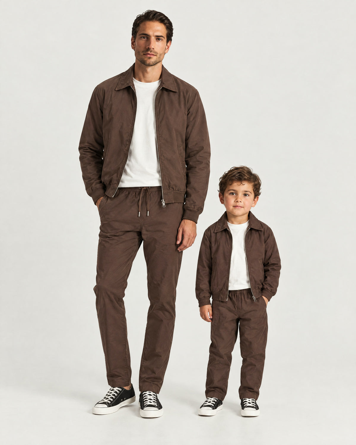 Romimi Tech Tracksuit for kids in Brown, father and son