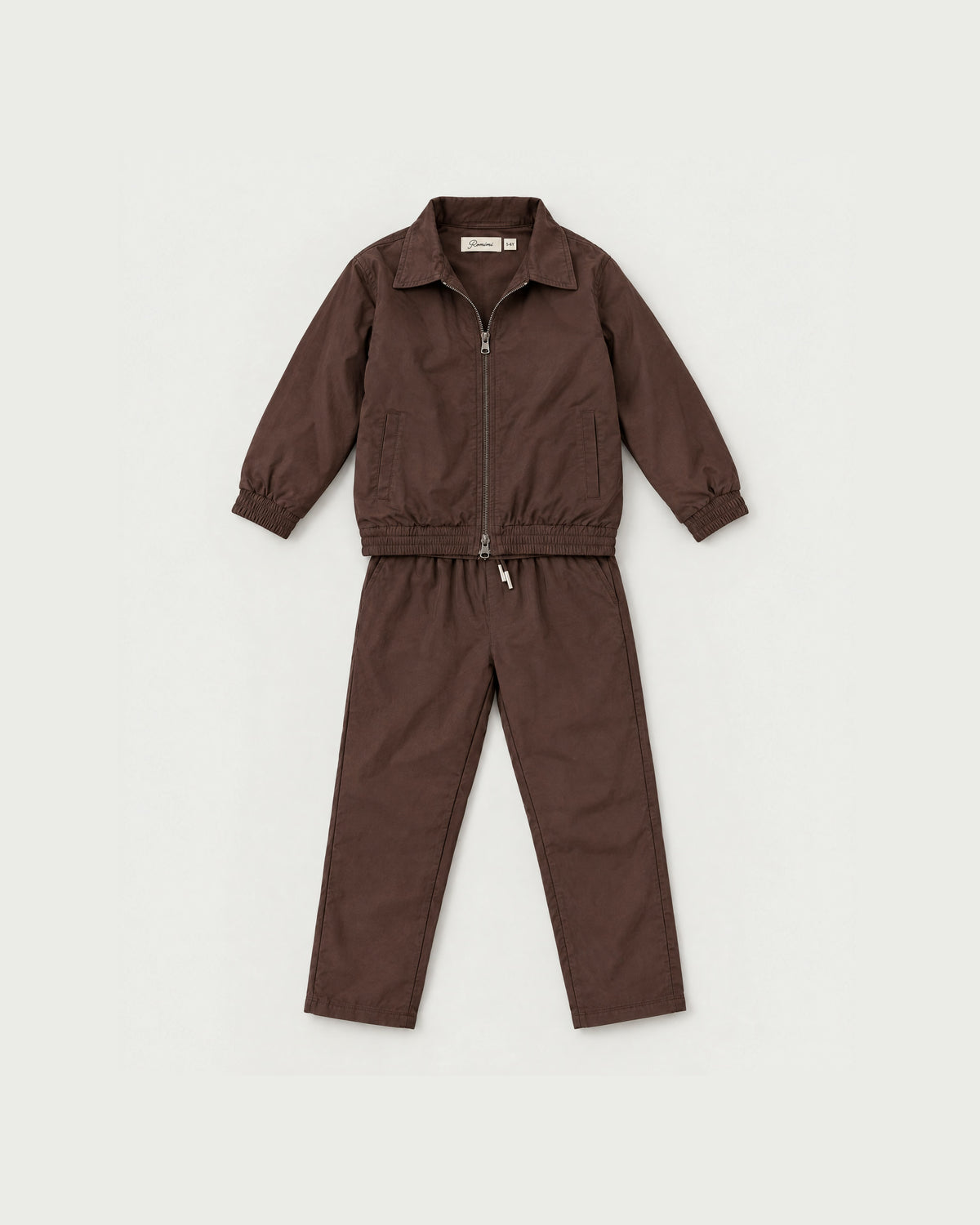 Romimi Tech Tracksuit for kids in Brown, front view