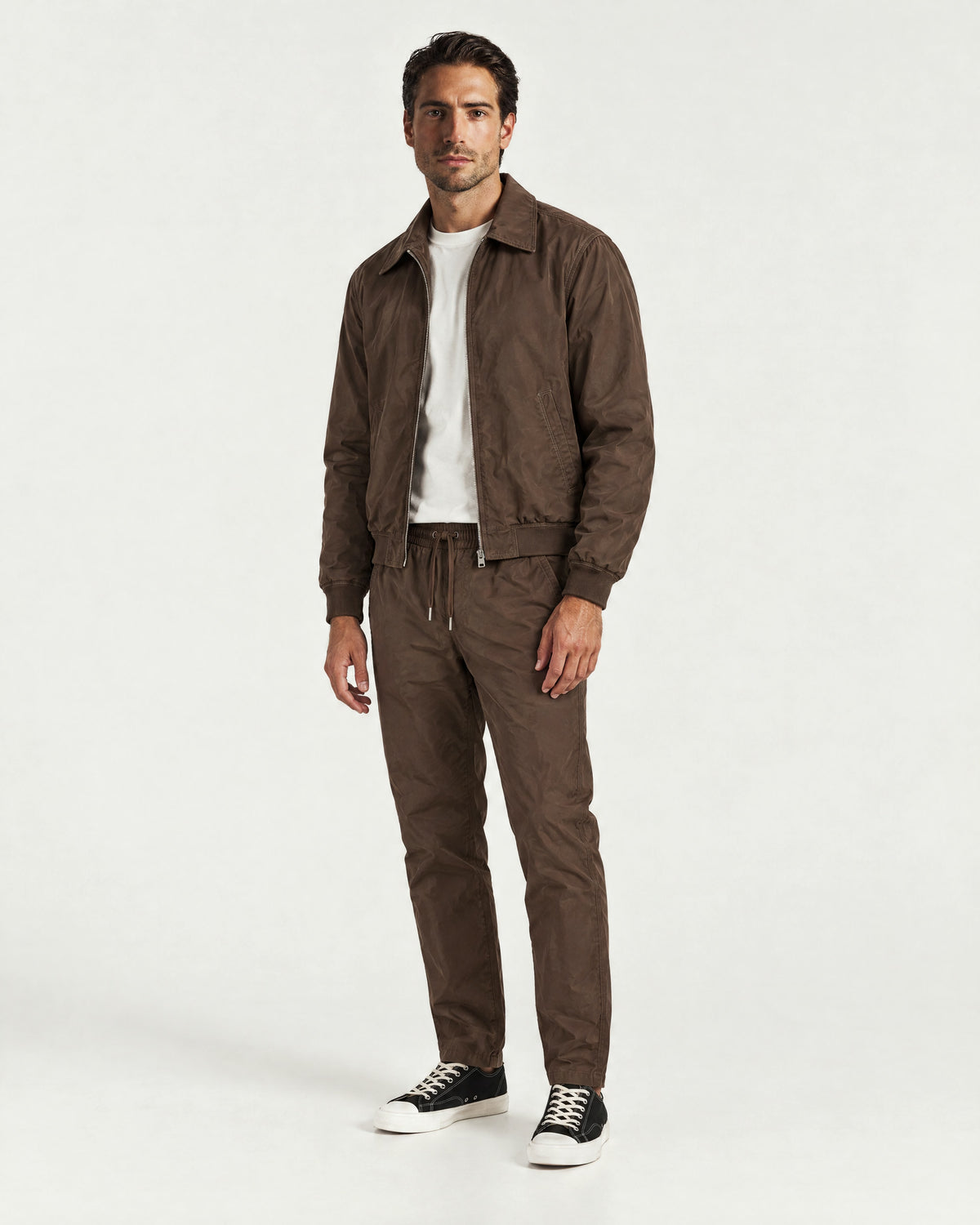Romimi Tech Tracksuit in Brown, worn