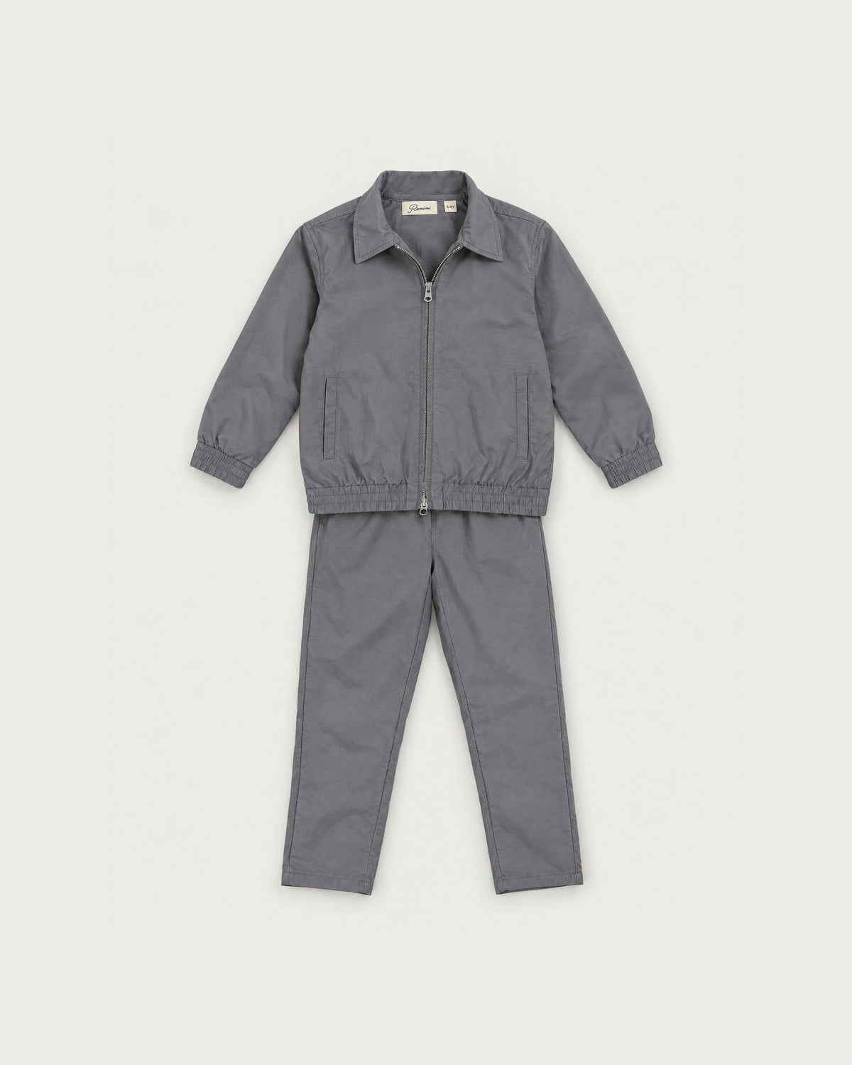 Romimi Tech Tracksuit for kids in Charcoal, front view
