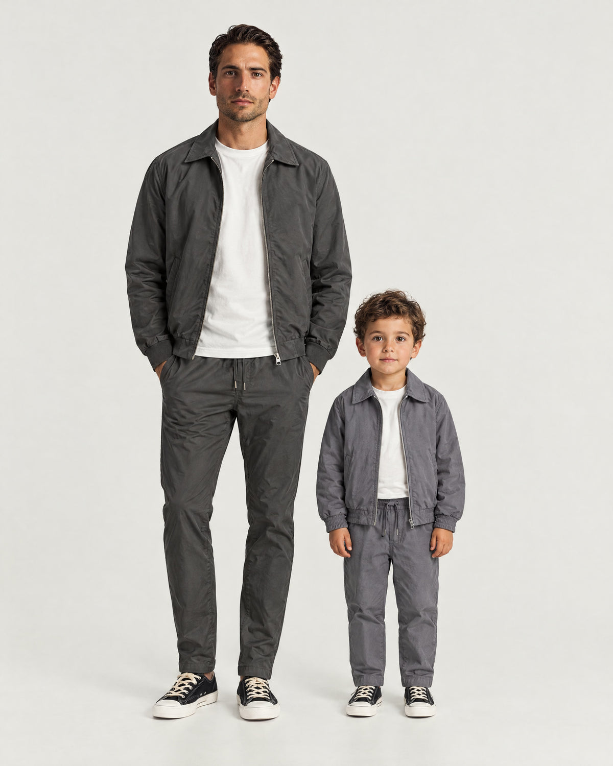 Romimi Tech Tracksuit in Charcoal, father and son