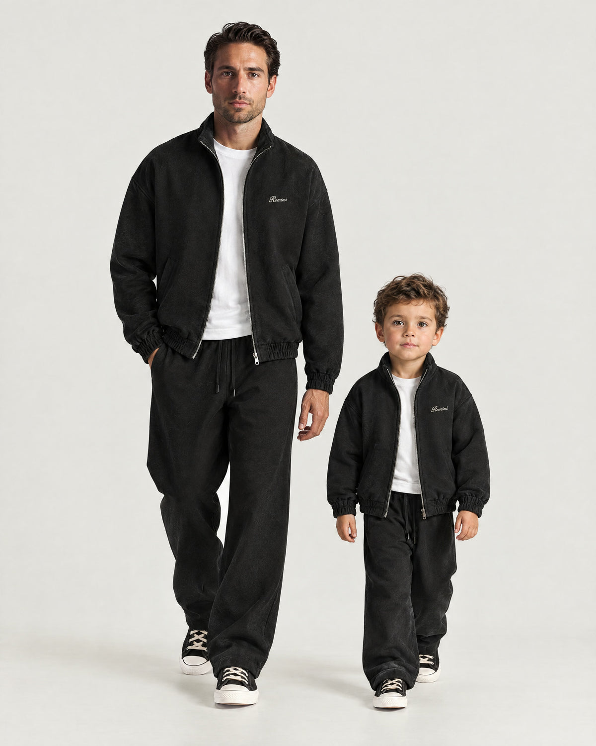 Father and son wearing the Romimi Tracksuit Pant - Black