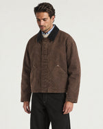Man wearing the Romimi Trucker Jacket - Chocolat, three-quarter view