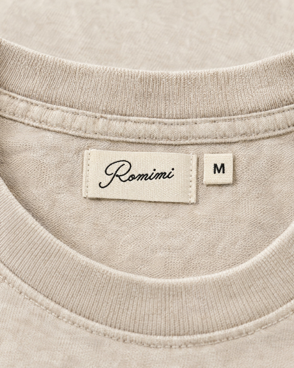 Romimi Washed Heavy Tee in Apricot, label close-up