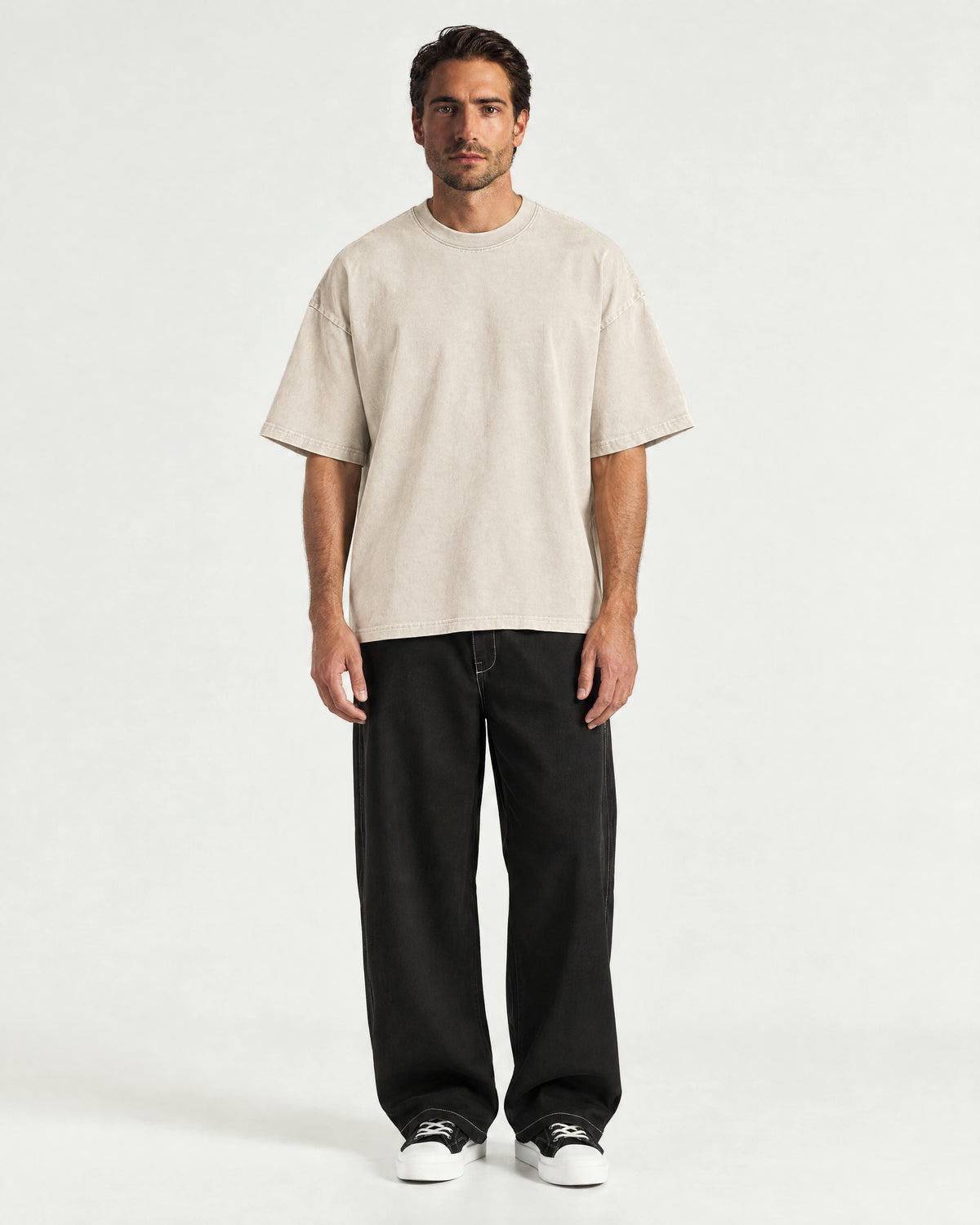 Romimi Washed Heavy Tee in Apricot, worn