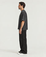 Romimi Washed Heavy Tee in Black, side view, worn