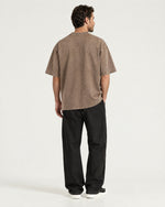Romimi Washed Heavy Tee in Brown, back view, worn