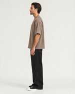 Romimi Washed Heavy Tee in Brown, side view, worn