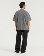 Romimi Washed Heavy Tee in Grey, back view, worn