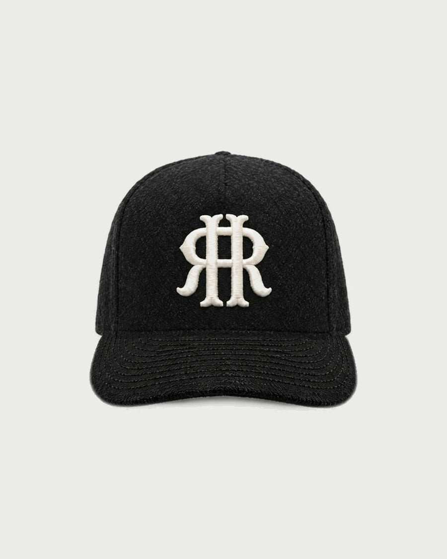 Romimi kids' wool baseball cap in black, front view