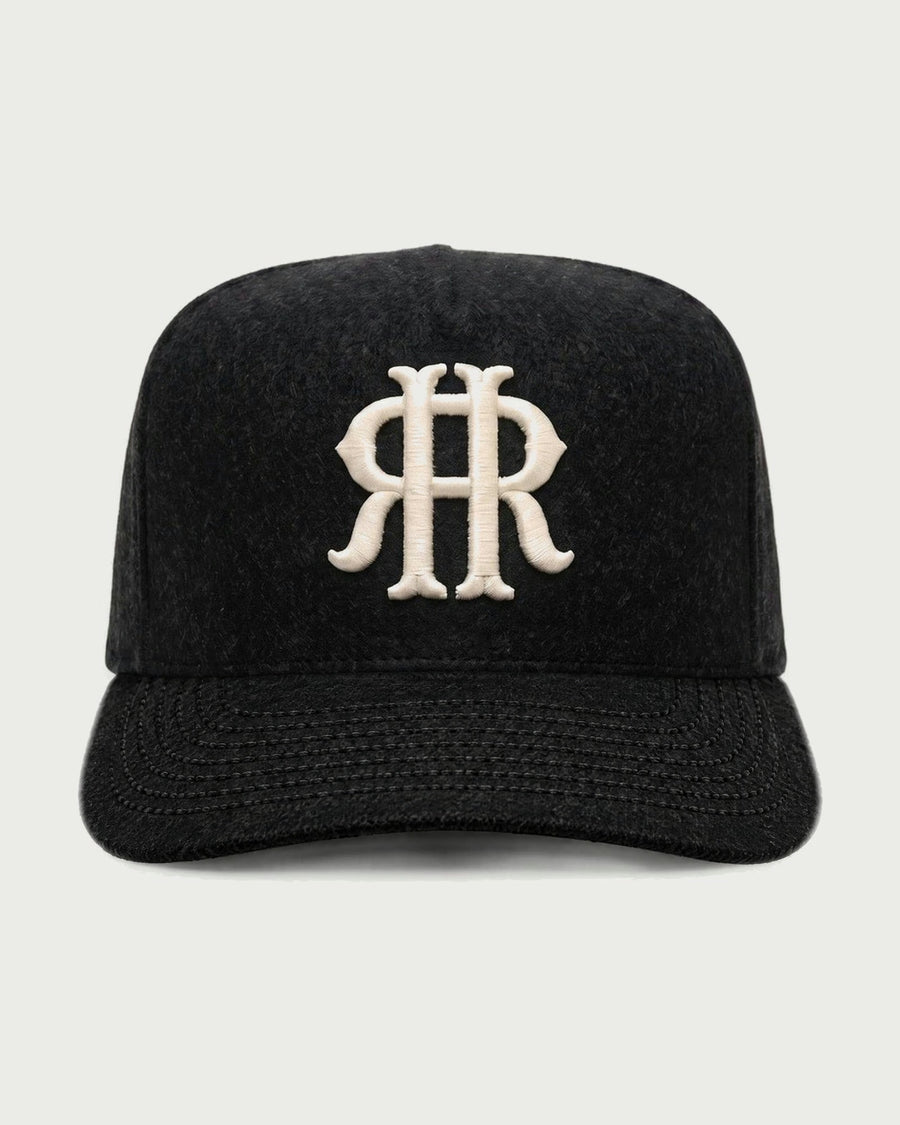 Romimi wool baseball cap in black, front view