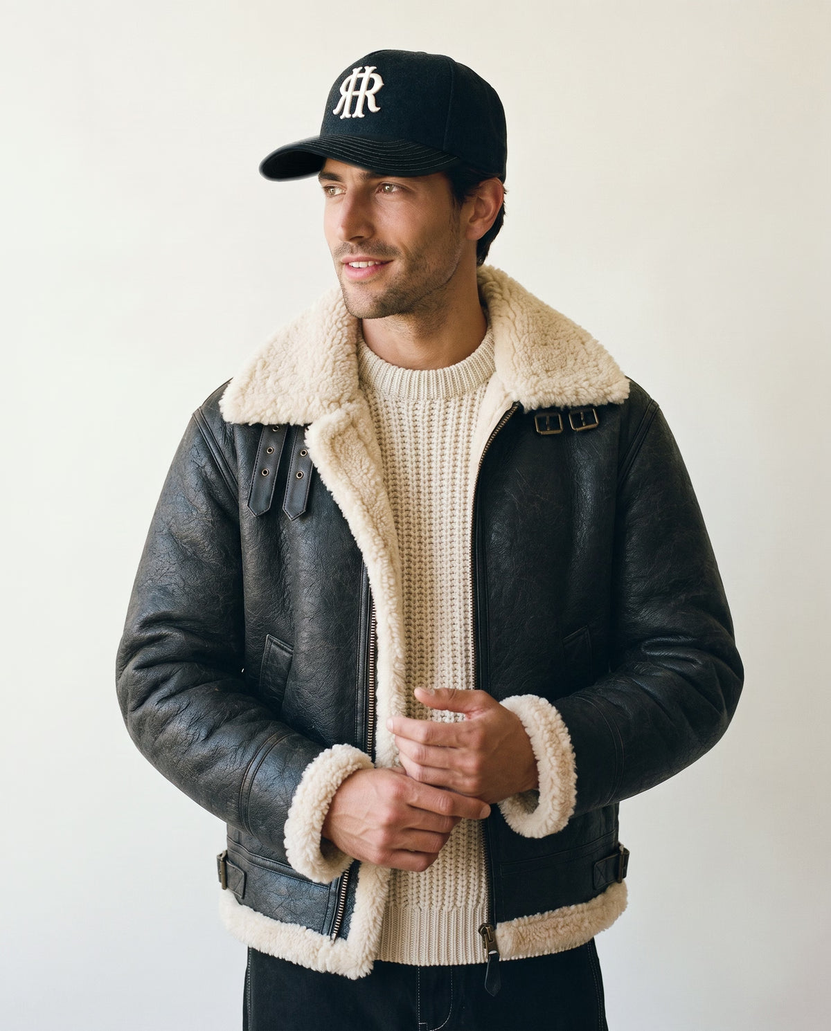 Man wearing the wool baseball cap in black