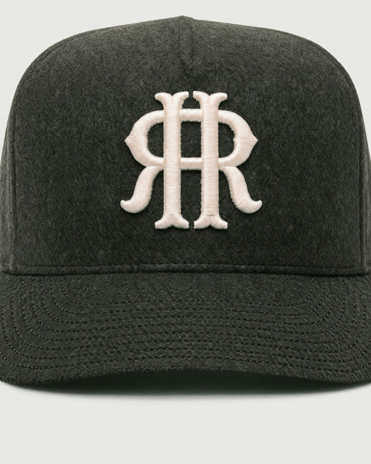 Romimi wool baseball cap in dark olive, embroidery detail