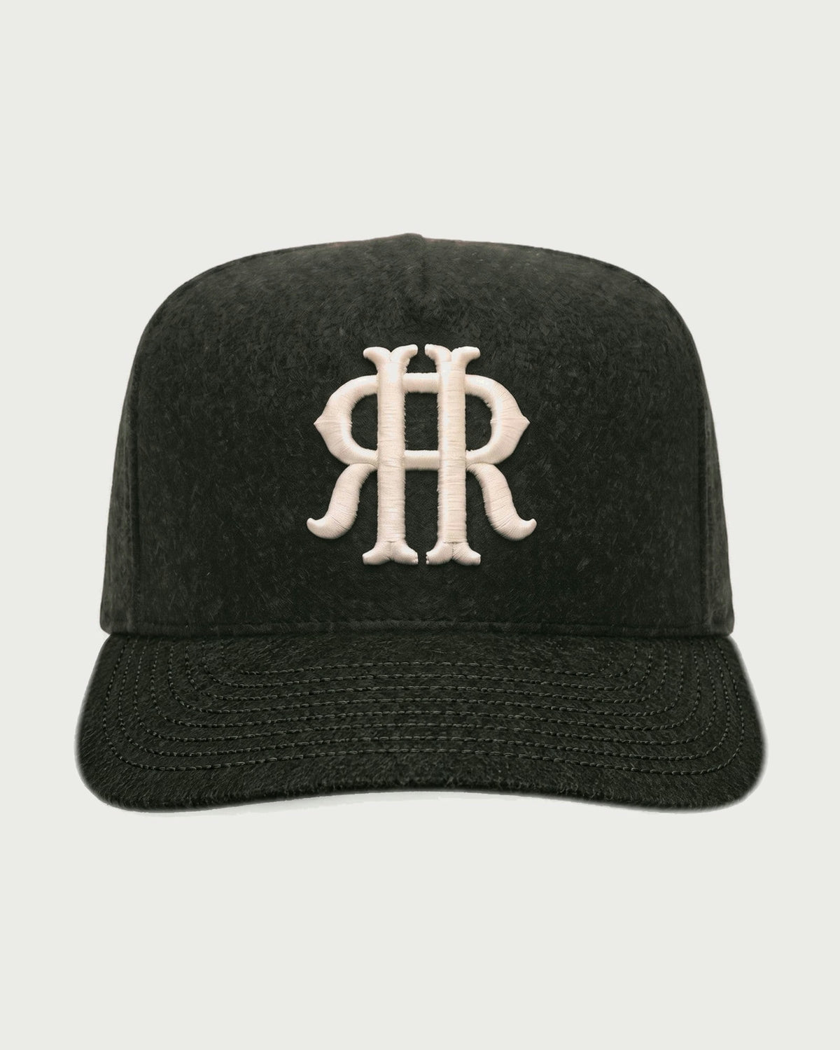 Romimi wool baseball cap in dark olive, front view