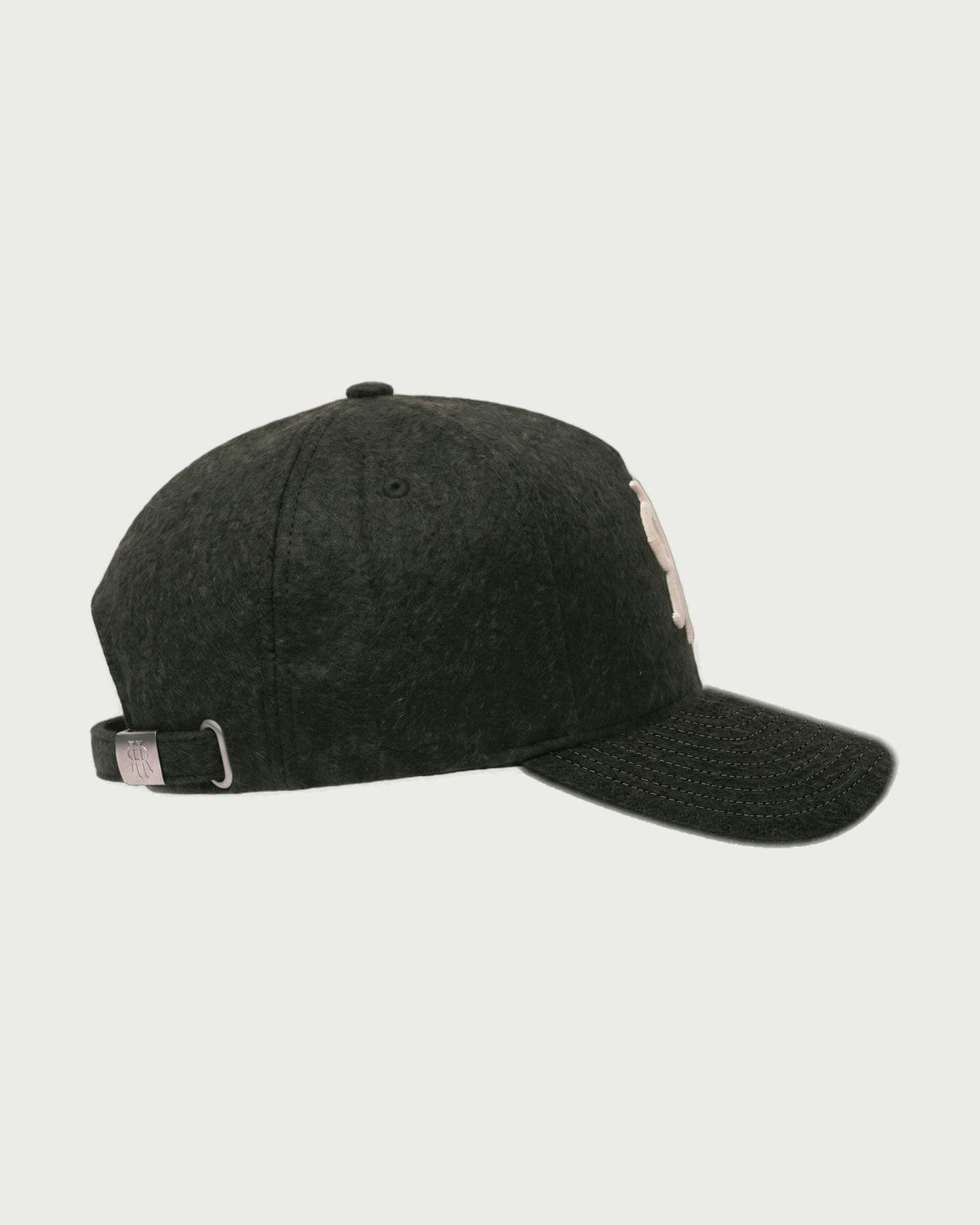 Romimi wool baseball cap in dark olive, side view