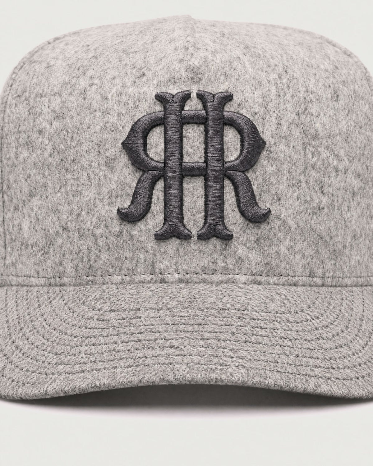 Romimi wool baseball cap in heather grey, embroidery detail