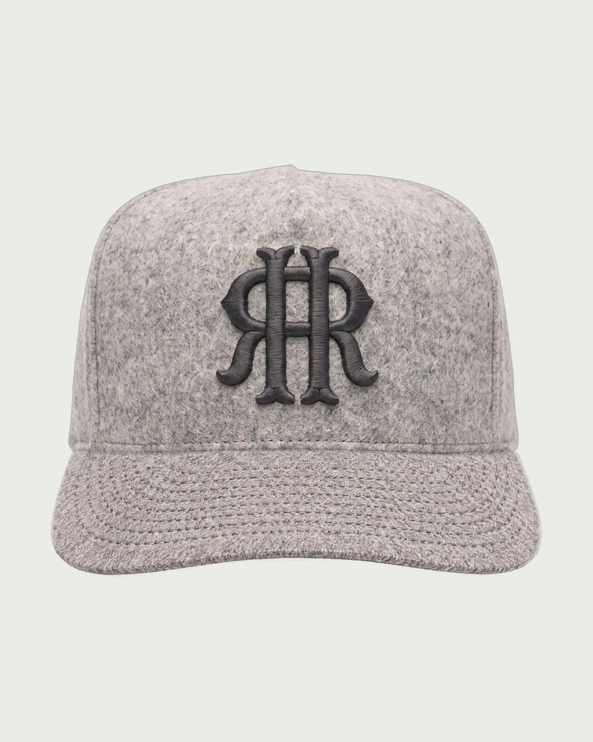 Romimi wool baseball cap in heather grey, front view