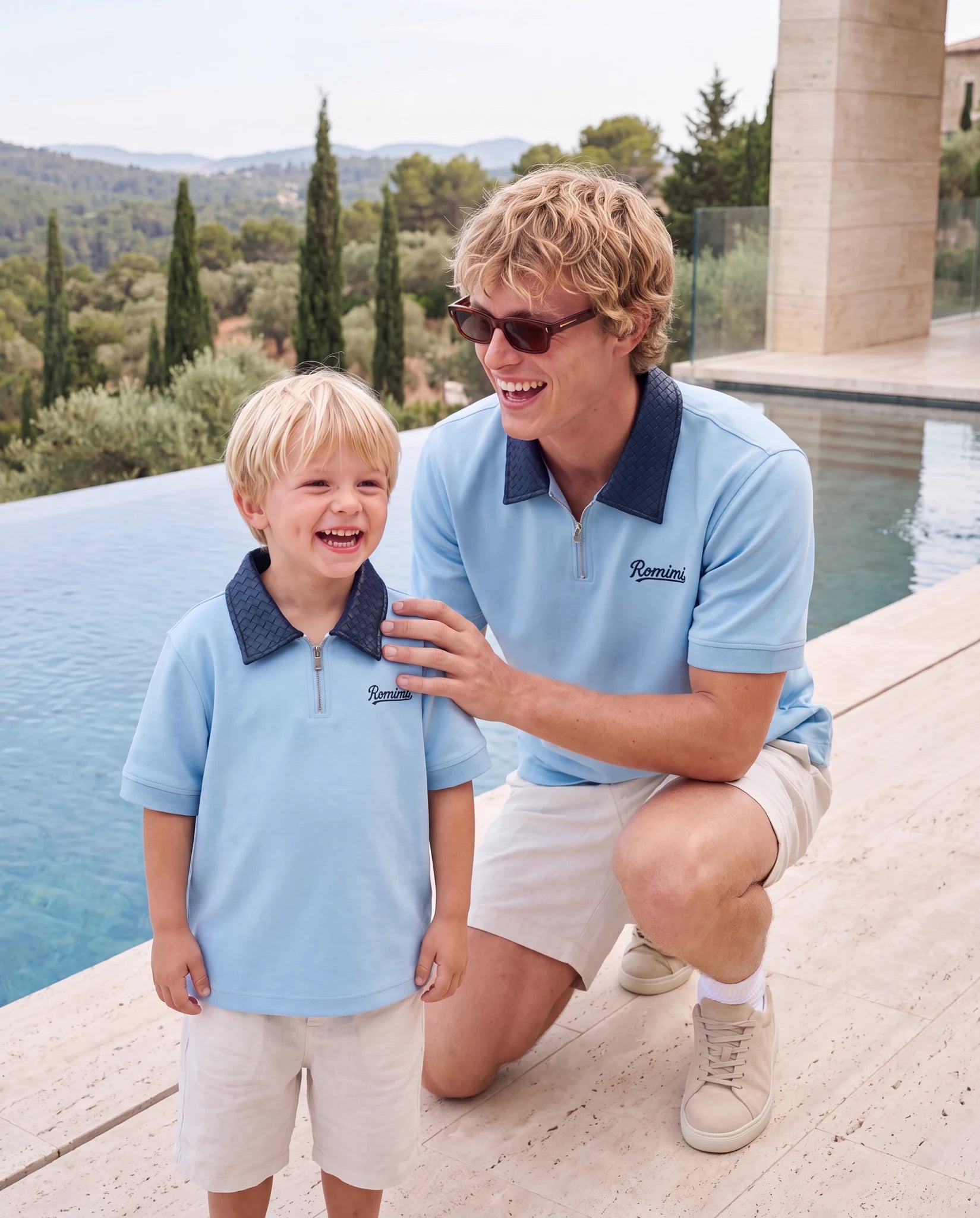 ROMIMI Adam Sport Polo sky blue — father and son