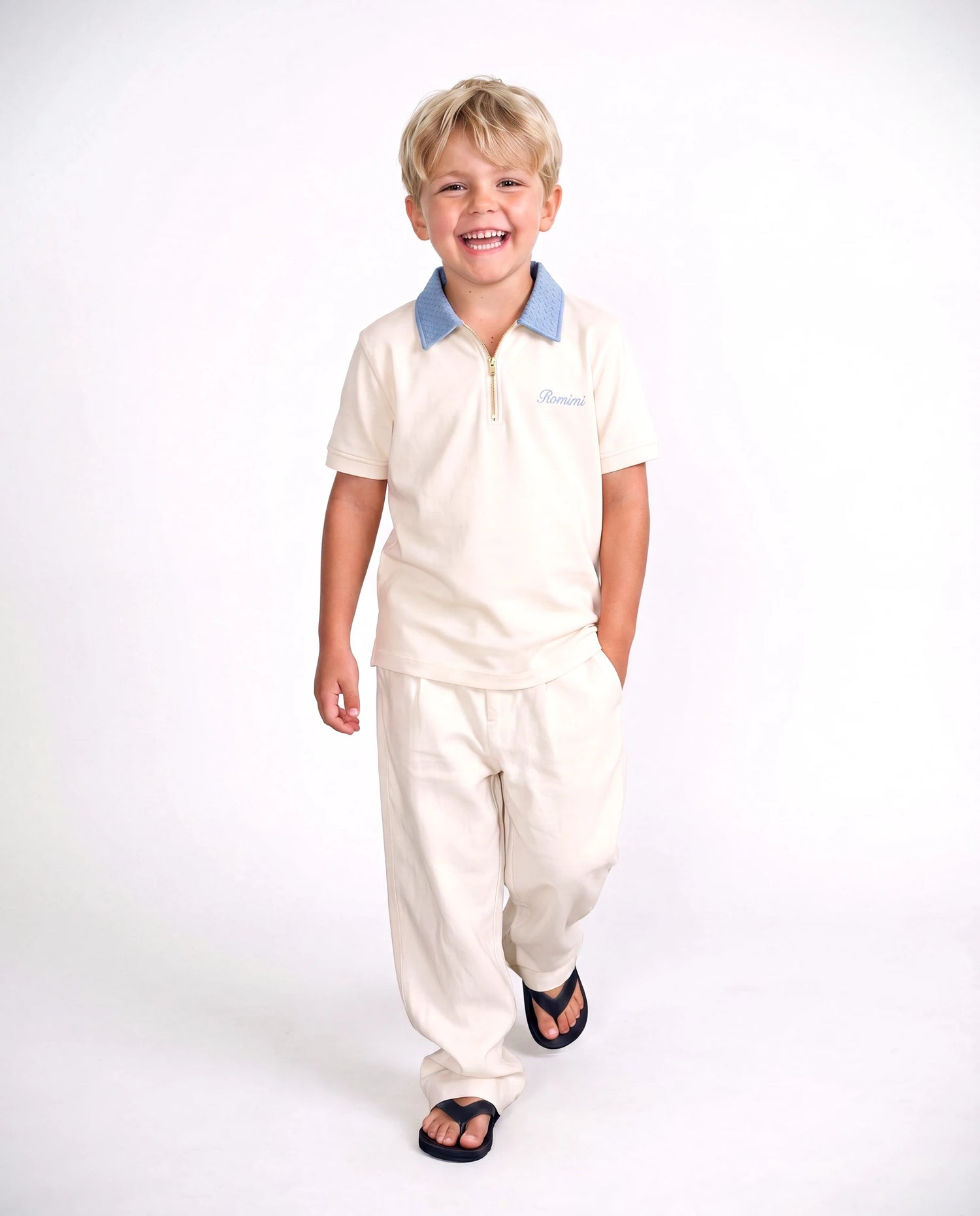 Adam Sport Polo - Creme/Himmelblau - Junge